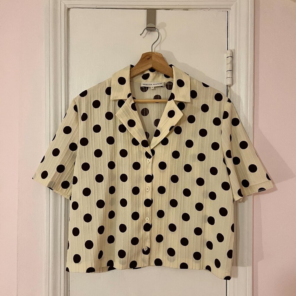 English Factory Ivory and Brown Polka Dot Shirt - Size M